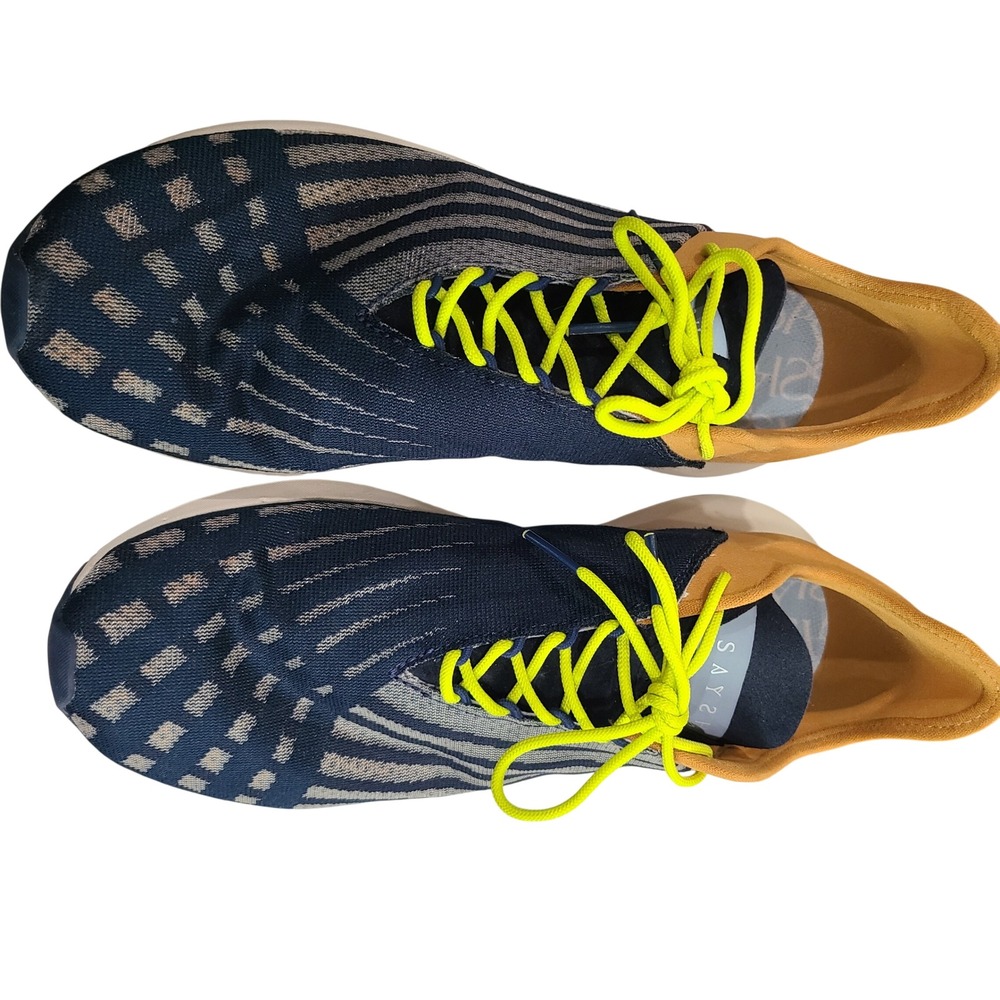 Saysh One Womens 8.5 Running Shoes‎ Navy Mustard Yellow Neon Laces Allyson Felix - Picture 4 of 13